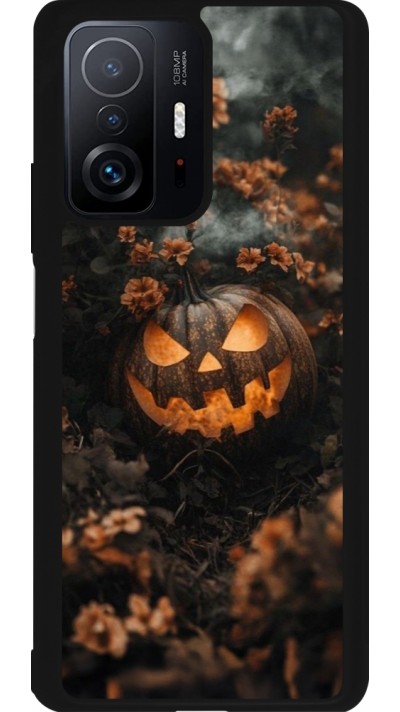 Coque Xiaomi 11T - Silicone rigide noir Halloween 2025 Pumpkin with flowers