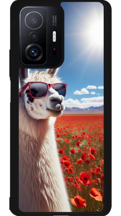 Xiaomi 11T Case Hülle - Silikon schwarz Lama Chic in Mohnblume