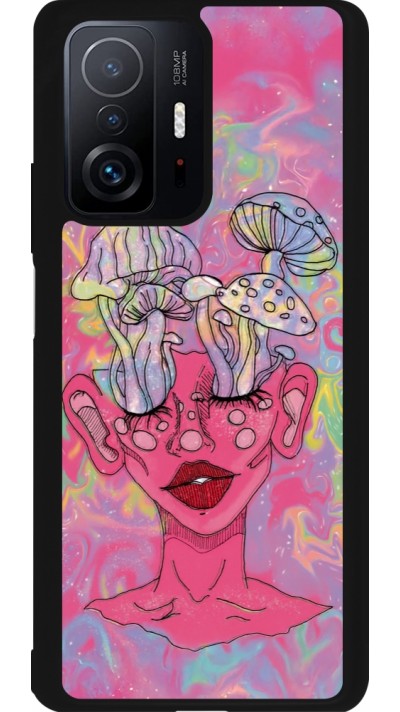 Coque Xiaomi 11T - Silicone rigide noir Psychedelic pink mushroom