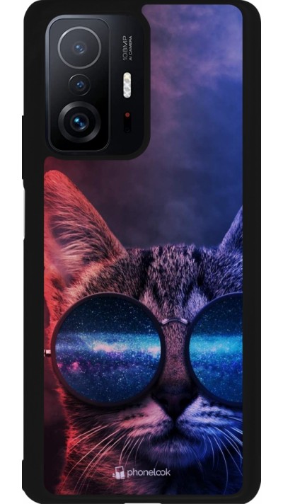 Coque Xiaomi 11T - Silicone rigide noir Red Blue Cat Glasses