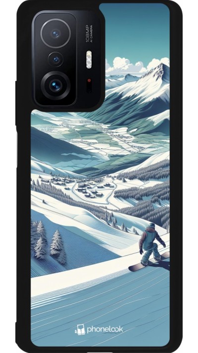 Coque Xiaomi 11T - Silicone rigide noir Snowboarder Montagne