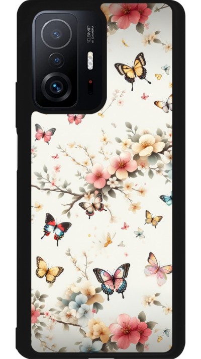Coque Xiaomi 11T - Silicone rigide noir Spring 25 Papillons Légers