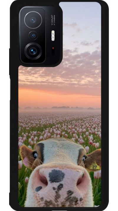 Coque Xiaomi 11T - Silicone rigide noir Cow with tulips Spring 2026