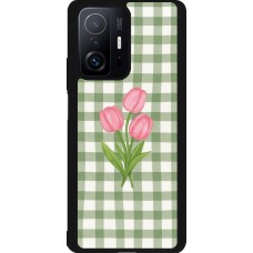 Coque Xiaomi 11T - Silicone rigide noir Green vichy tulips Spring 2026