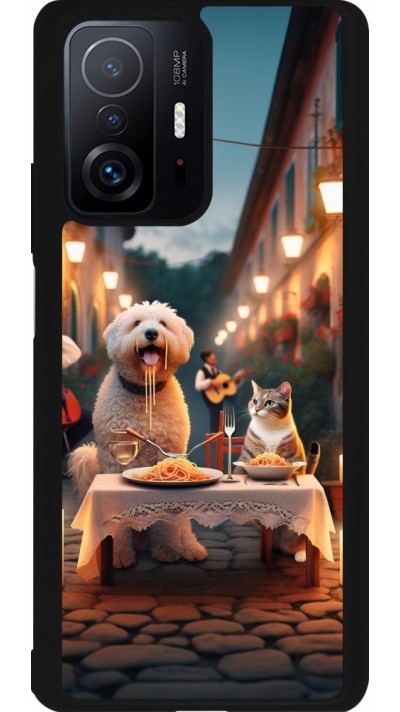Coque Xiaomi 11T - Silicone rigide noir Valentine 2024 Dog & Cat Candlelight