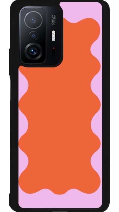 Coque Xiaomi 11T - Silicone rigide noir Wavy Rectangle Orange Pink