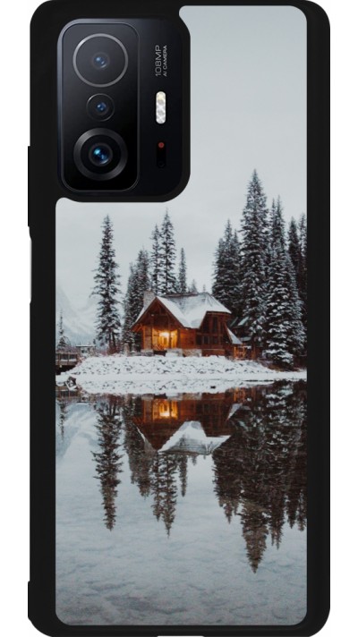 Coque Xiaomi 11T - Silicone rigide noir Winter 25 Winter house forest afternoon