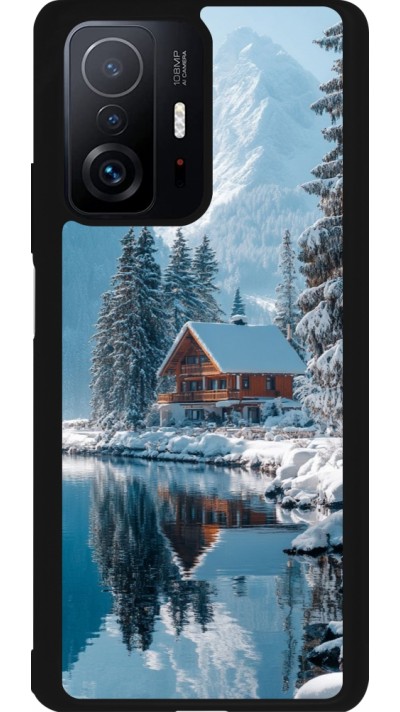 Coque Xiaomi 11T - Silicone rigide noir Winter 25 Winter house forest day