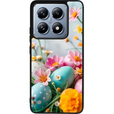 Coque Xiaomi 14T Pro - Silicone rigide noir Easter 2026 Eggs with flowers