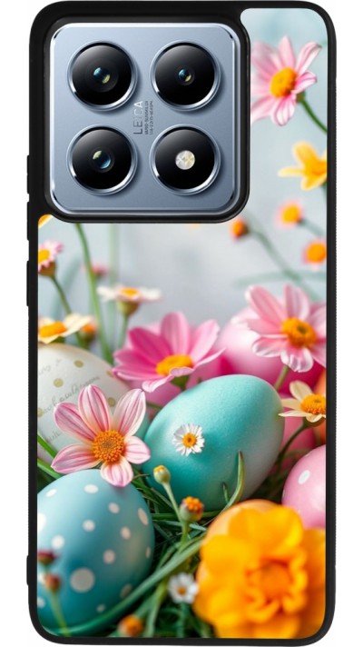 Coque Xiaomi 14T Pro - Silicone rigide noir Easter 2026 Eggs with flowers