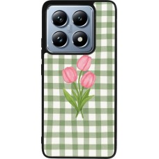 Coque Xiaomi 14T Pro - Silicone rigide noir Green vichy tulips Spring 2026