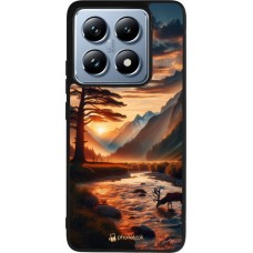 Coque Xiaomi 14T Pro - Silicone rigide noir Valley Sunset Deer Tree