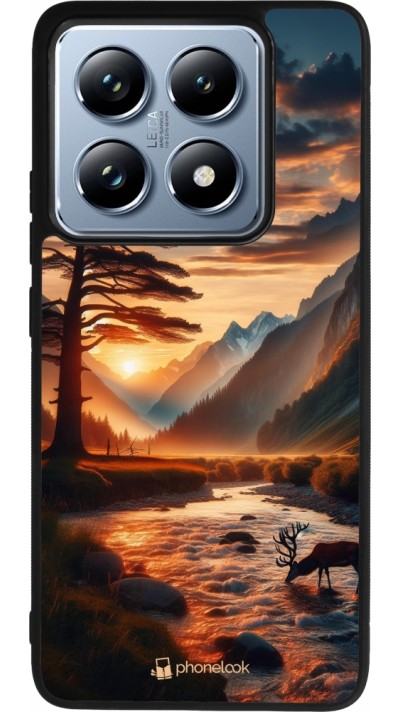 Coque Xiaomi 14T Pro - Silicone rigide noir Valley Sunset Deer Tree
