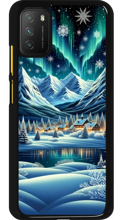 Coque Xiaomi Poco M3 - Snowy Mountain Village Lake night