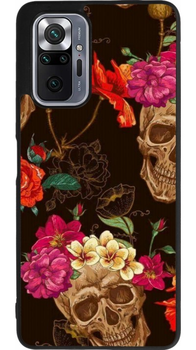 Xiaomi Redmi Note 10 Pro Max Case Hülle - Silikon schwarz Skulls and flowers