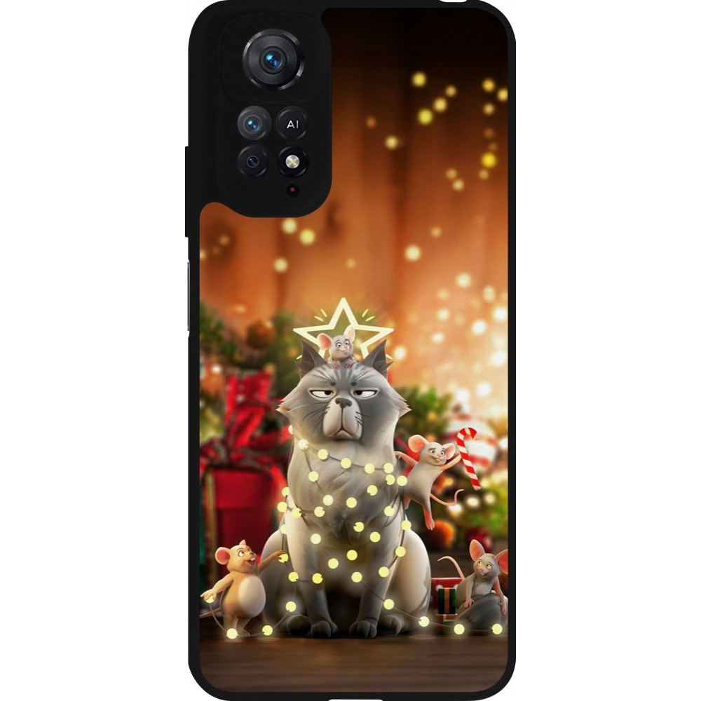 Coque Xiaomi Redmi Note 11 / 11S - Silicone rigide noir Christmas 25 Xmas Cat