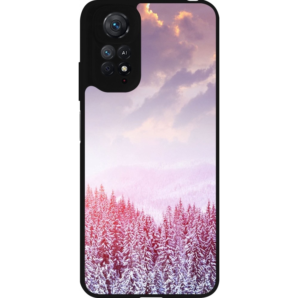 Xiaomi Redmi Note 11 / 11S Case Hülle - Silikon schwarz Winter 22 Pink Forest