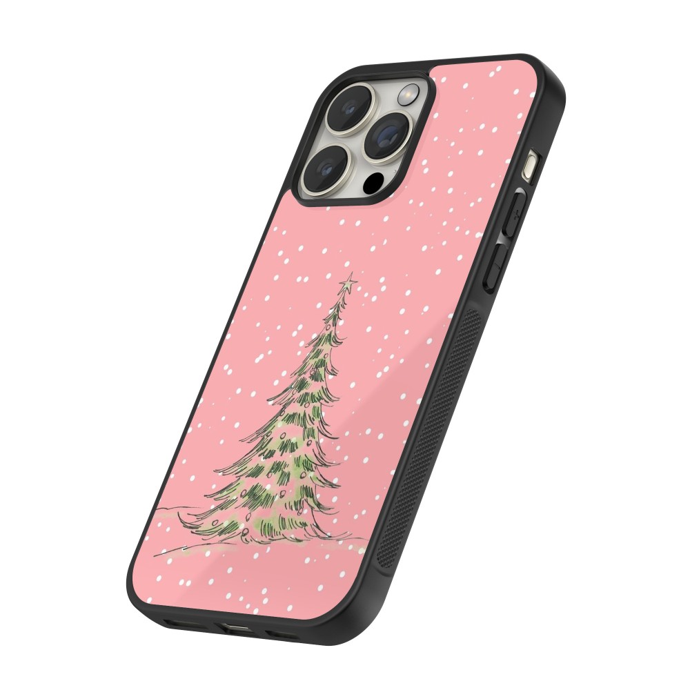 Coque iPhone 12 / 12 Pro - Silicone rigide noir Christmas 25 Pink Tree