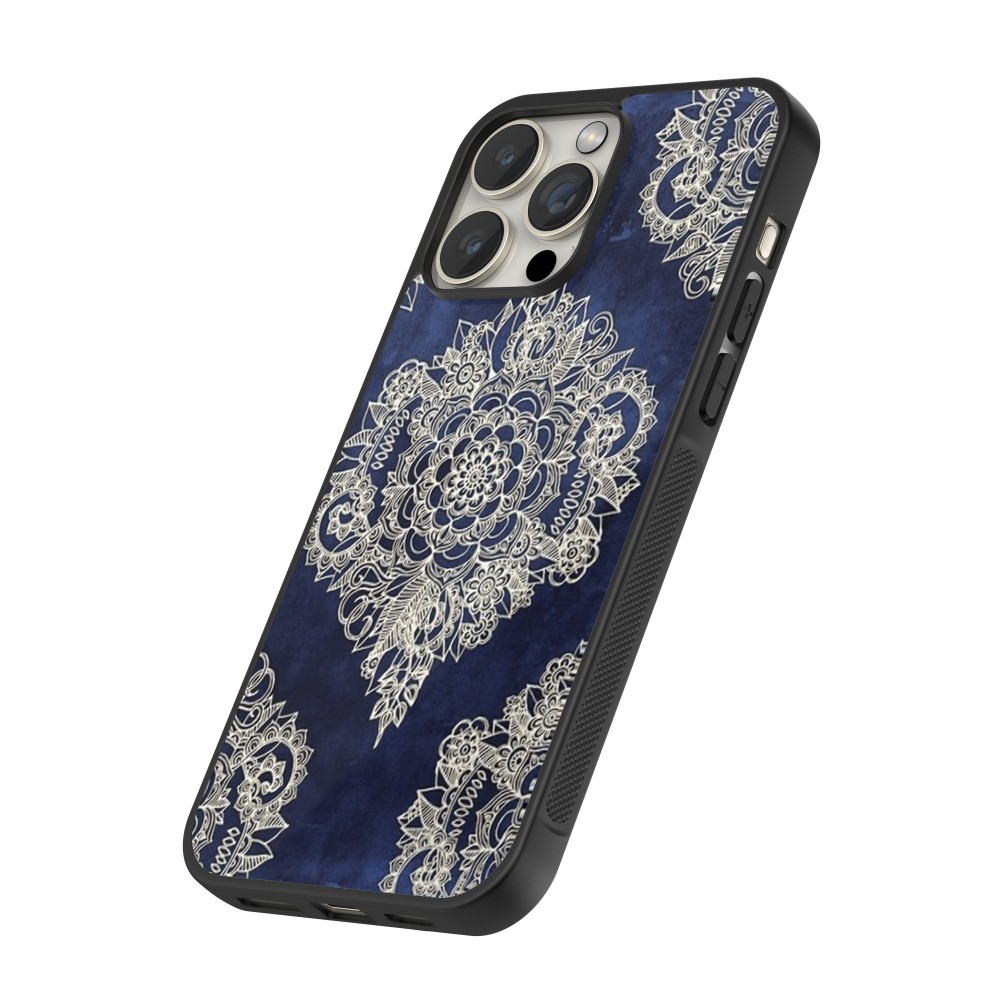 Hülle iPhone 12 / 12 Pro - Silikon schwarz Cream Flower Moroccan