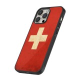 Coque iPhone 12 / 12 Pro - Silicone rigide noir Vintage Flag SWISS