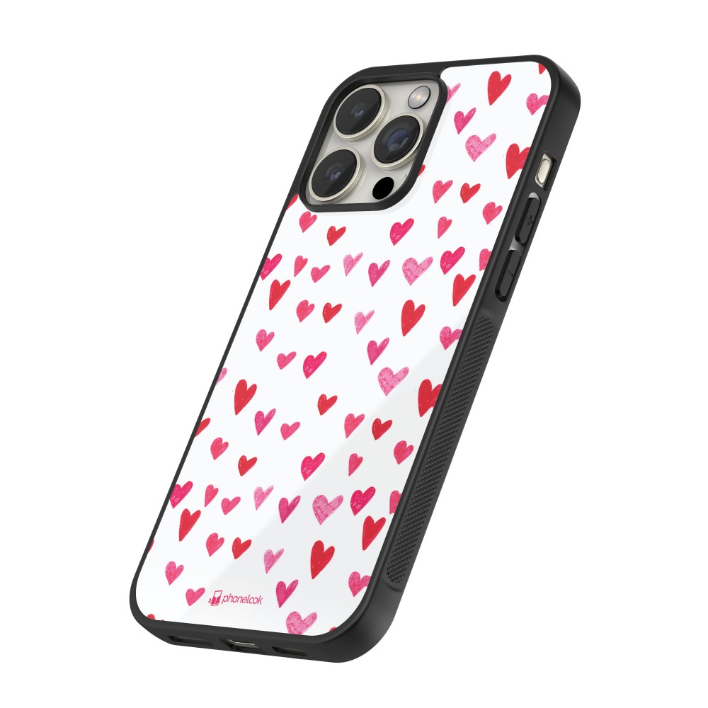 Coque iPhone 13 Pro - Silicone rigide noir Valentine 2022 Many pink hearts