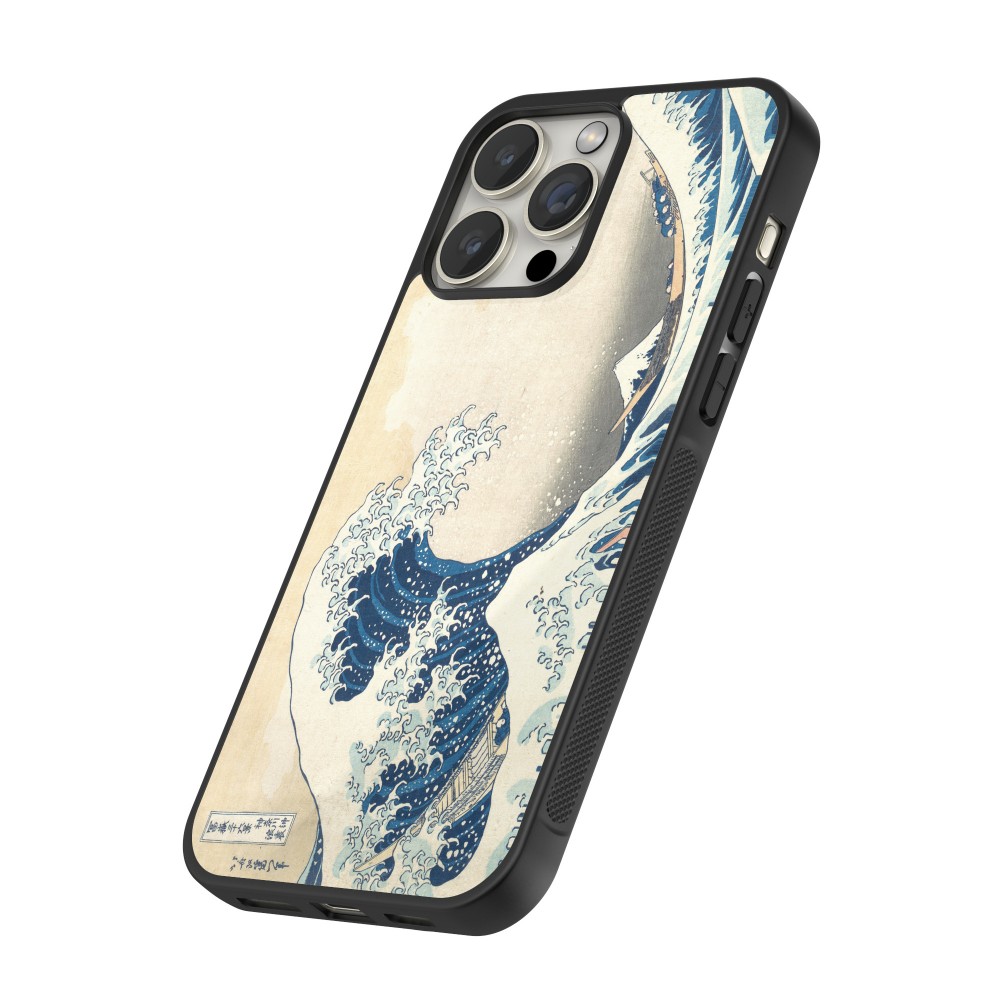 iPhone 14 Pro Case Hülle - Silikon schwarz Kunstbild - Die große Welle vor Kanagawa - Hokusai