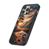 Coque iPhone 14 Pro - Silicone rigide noir Valley Sunset Deer Tree