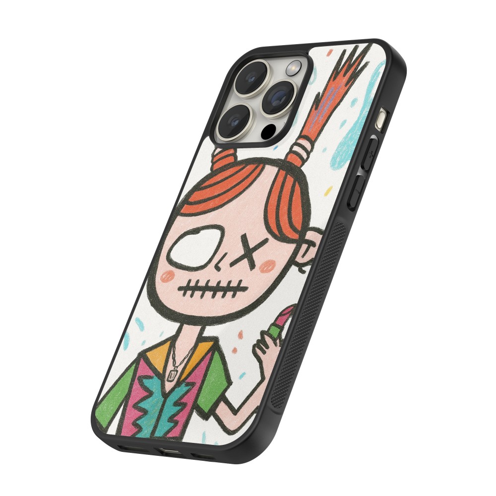 Coque iPhone 15 Pro Max - Silicone rigide noir Little Girl Sketch