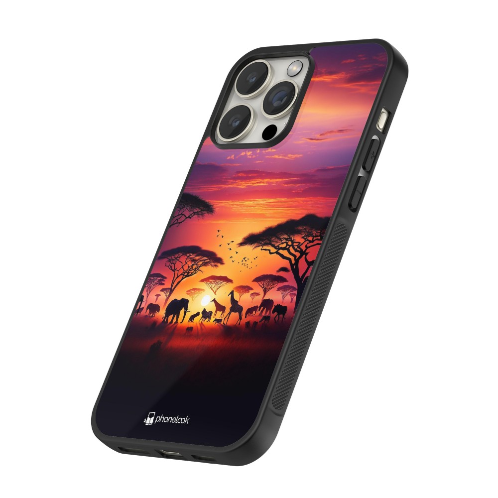 iPhone 16 Pro Max Case Hülle - Silikon schwarz Safari Sonnenuntergang Wildtiere