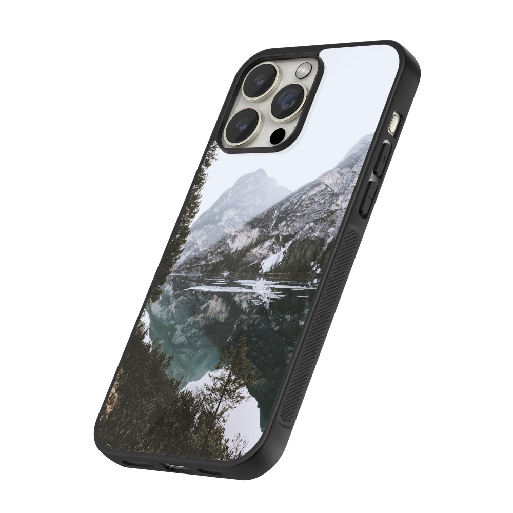 Coque iPhone 16 Pro Max - Silicone rigide noir Winter 22 snowy mountain and lake