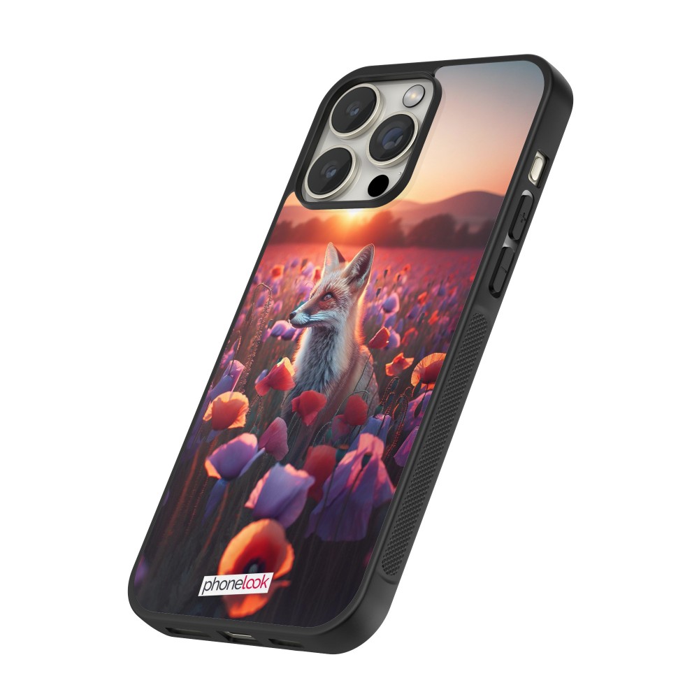 Coque iPhone 16 Pro - Silicone rigide noir Renard pourpre au crépuscule