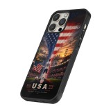 Coque iPhone 16 Pro - Silicone rigide noir Football États-Unis splash 2026