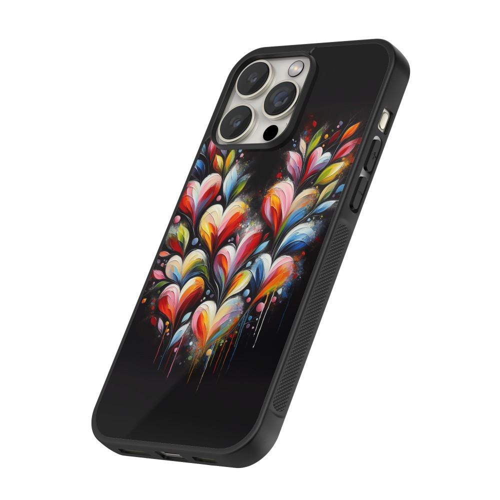 Coque iPhone 16 Pro - Silicone rigide noir Valentine 2024 Coeur Noir Abstrait