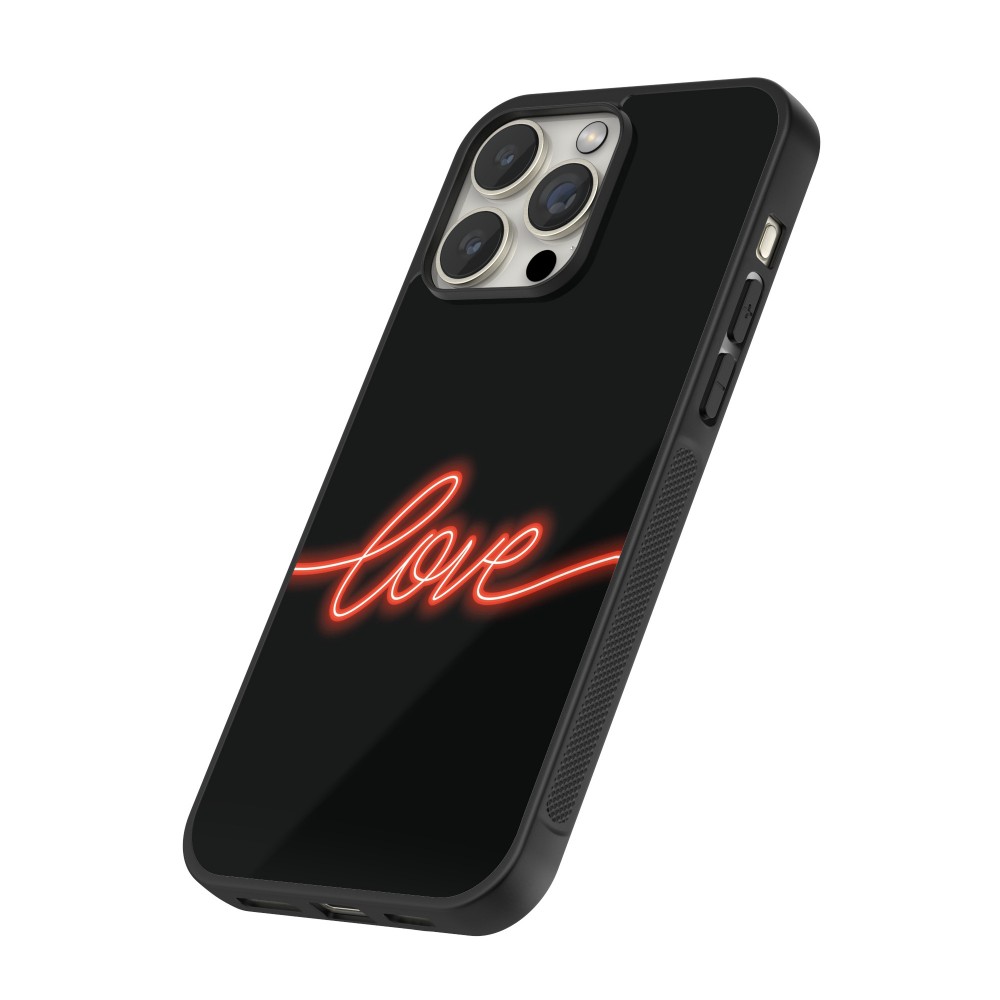 Coque iPhone 16 Pro - Silicone rigide noir Valentine 2023 neon love