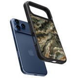 Coque iPhone 17 Pro Max - Silicone rigide noir Marbre Olive