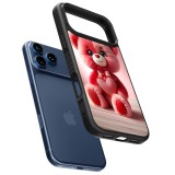 Coque iPhone 17 Pro Max - Silicone rigide noir Valentine 2024 Ourson rose