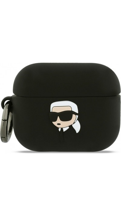 Coque AirPods Pro / Pro 2 - 3D silicone t&ecirc;te Karl Lagerfeld accessoire de protection &eacute;l&eacute;gant - Noir