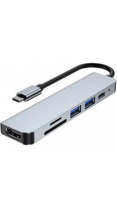 Hub USB-C 6 en 1 multi-ports aluminium Docking Station MacBook 4K HDMI + Carte SD + USB-C - Gris