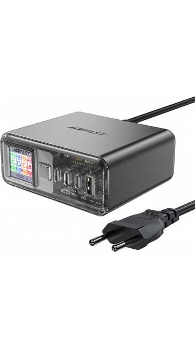 Acefast Z4 - Adaptateur Multifonction chargeur ultra puissant 218W 4 Ports PD GaN (3x USB-C + 1x USB-A) - Gris