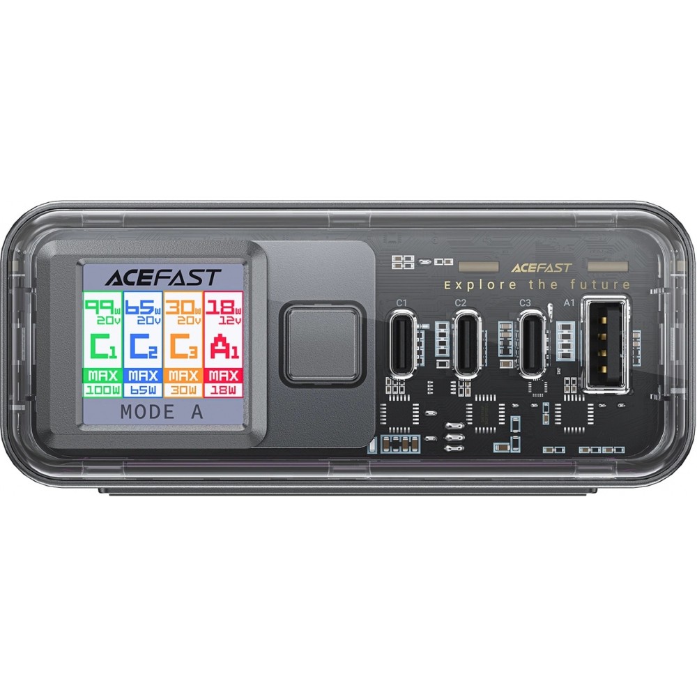 Acefast Z4 - Adaptateur Multifonction chargeur ultra puissant 218W 4 Ports PD GaN (3x USB-C + 1x USB-A) - Gris