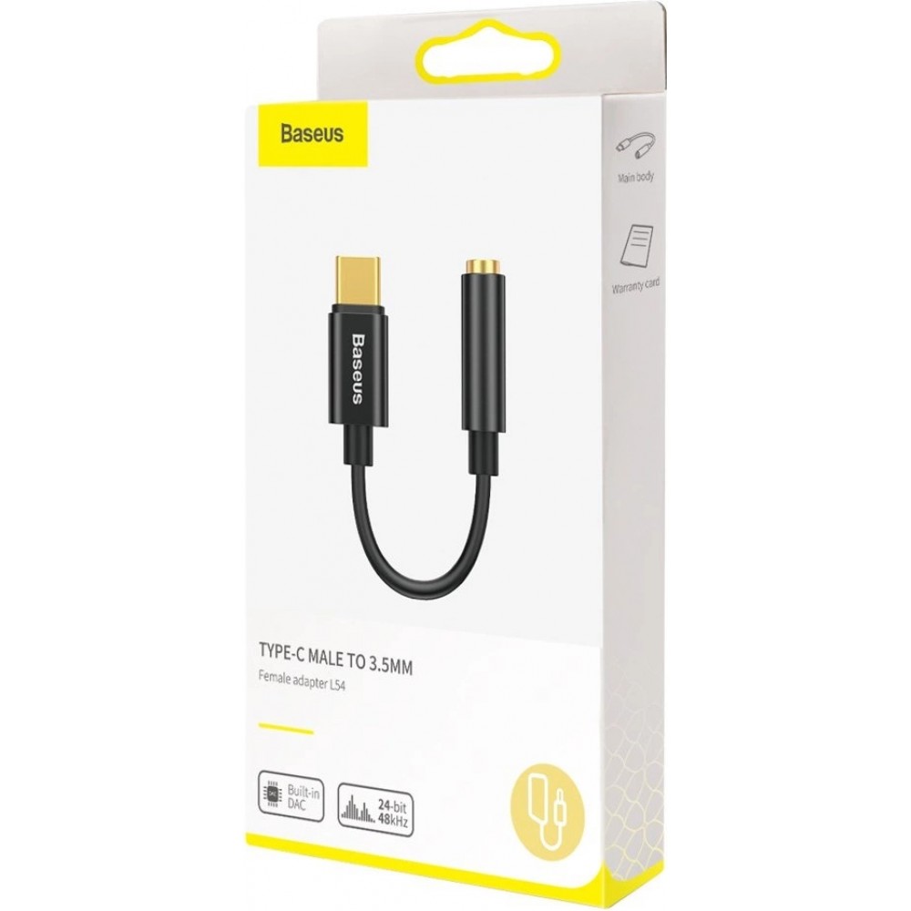 Adaptateur Baseus L54 pour écouteurs USB-C / mini jack 3.5mm DAC 24 bit 48 KHz - Convertisseur Audio Numérique Haute Résolution - Noir