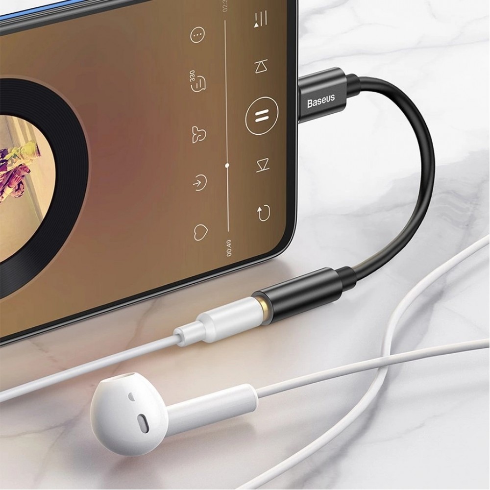Adaptateur Baseus L54 pour écouteurs USB-C / mini jack 3.5mm DAC 24 bit 48 KHz - Convertisseur Audio Numérique Haute Résolution - Noir