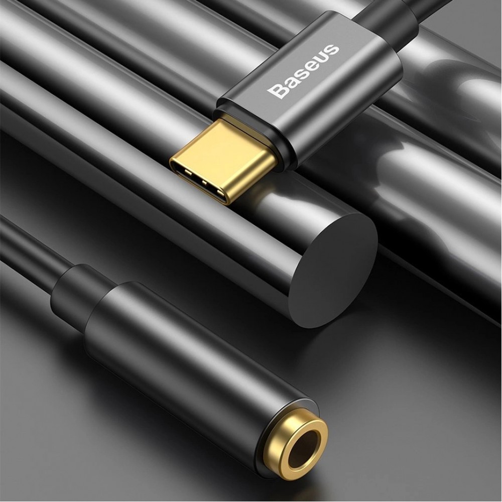 Adaptateur Baseus L54 pour écouteurs USB-C / mini jack 3.5mm DAC 24 bit 48 KHz - Convertisseur Audio Numérique Haute Résolution - Noir