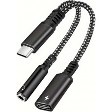 2-in-1-Audioadapter USB-C auf 3,5-mm-Klinke AUX + USB-C 30W Fast Charge - Schwarz