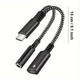 2-in-1-Audioadapter USB-C auf 3,5-mm-Klinke AUX + USB-C 30W Fast Charge - Schwarz