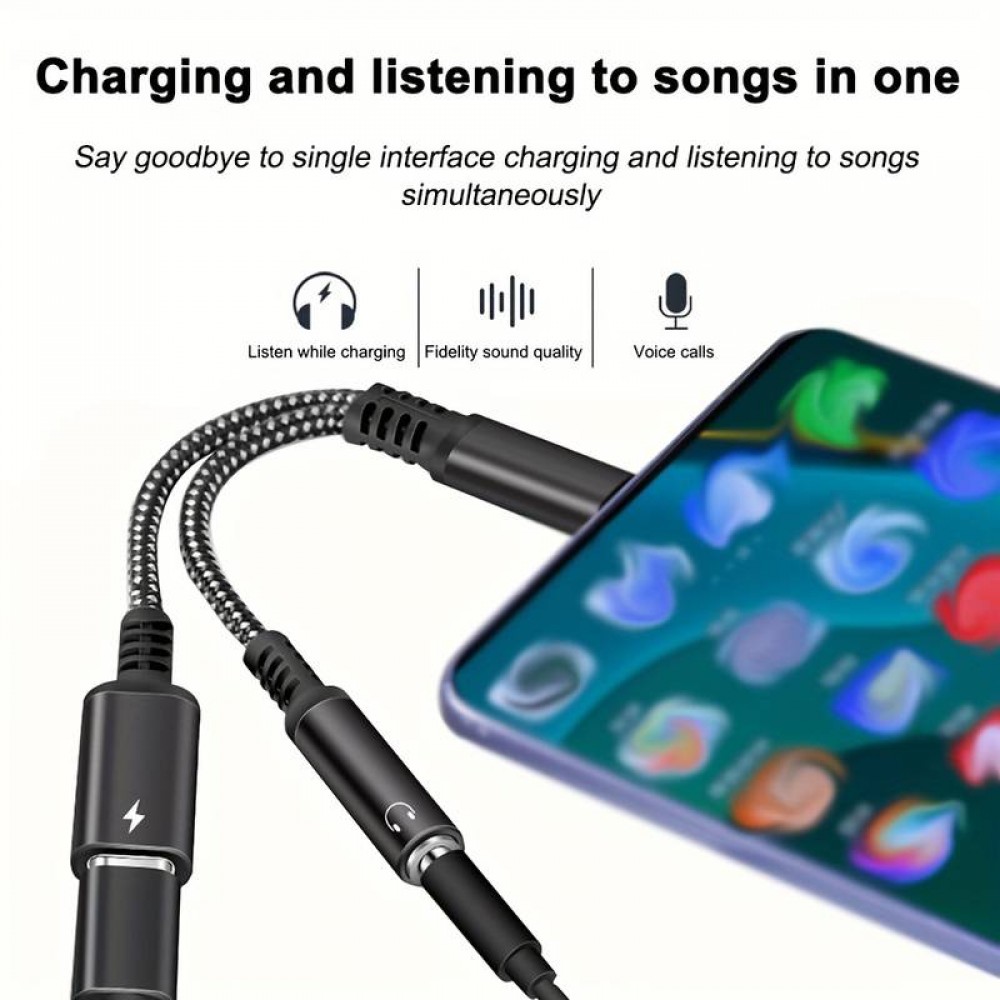 2-in-1-Audioadapter USB-C auf 3,5-mm-Klinke AUX + USB-C 30W Fast Charge - Schwarz