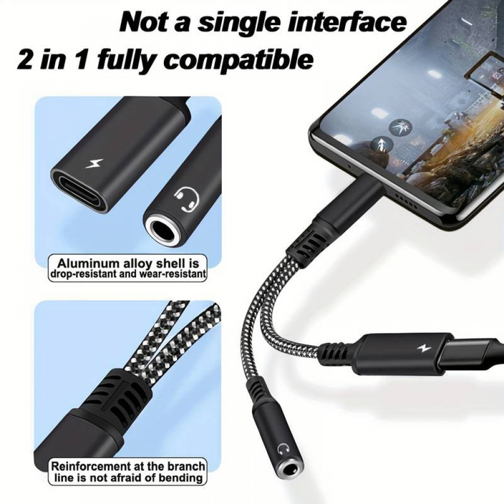 2-in-1-Audioadapter USB-C auf 3,5-mm-Klinke AUX + USB-C 30W Fast Charge - Schwarz