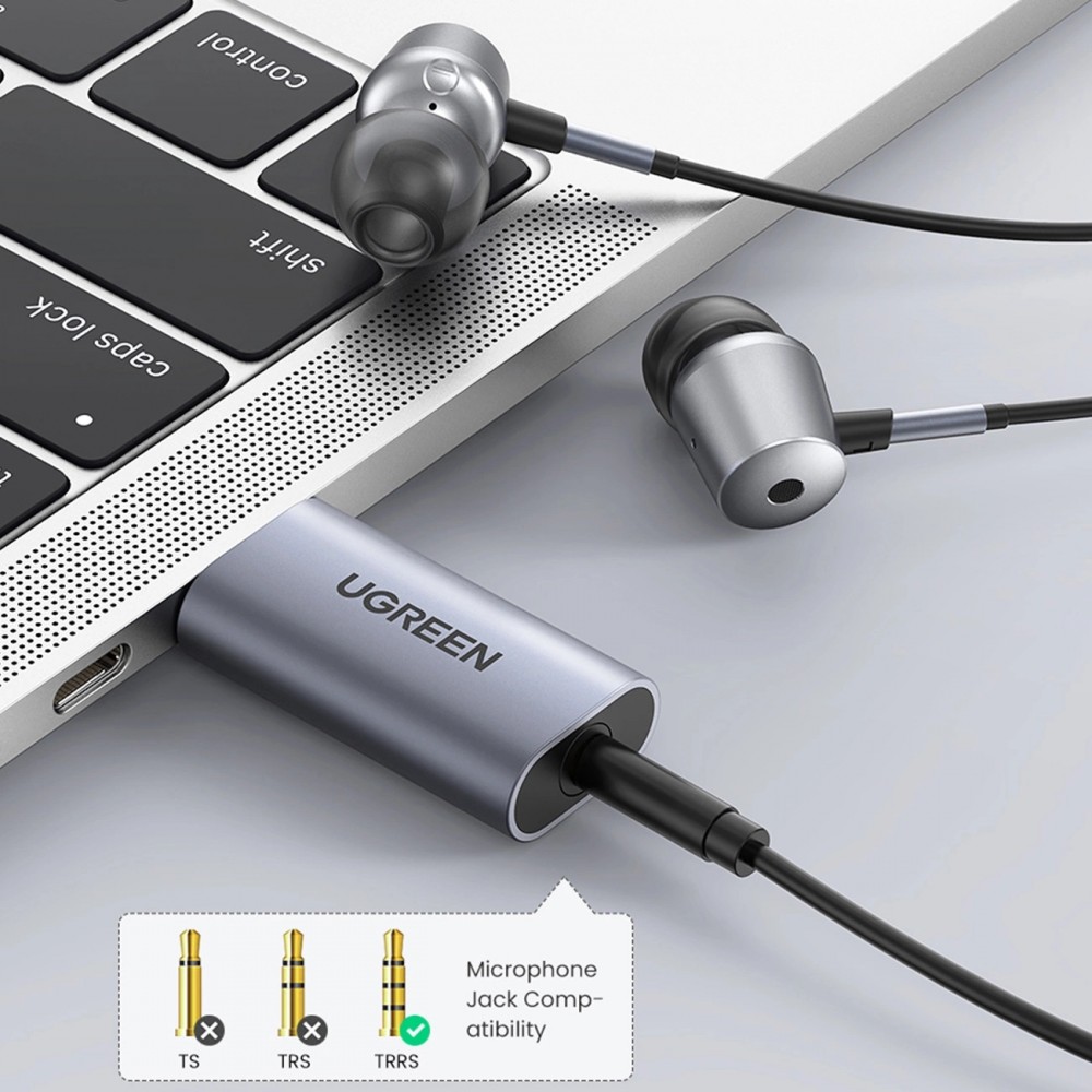 Adaptateur audio Ugreen CM383 pour écouteurs et haut-parleurs - Gris