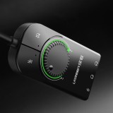 Ugreen externe Soundkarte Musikadapter USB 3.5 mm Mini Klinke mit Lautstärkeregler 15 cm - Schwarz