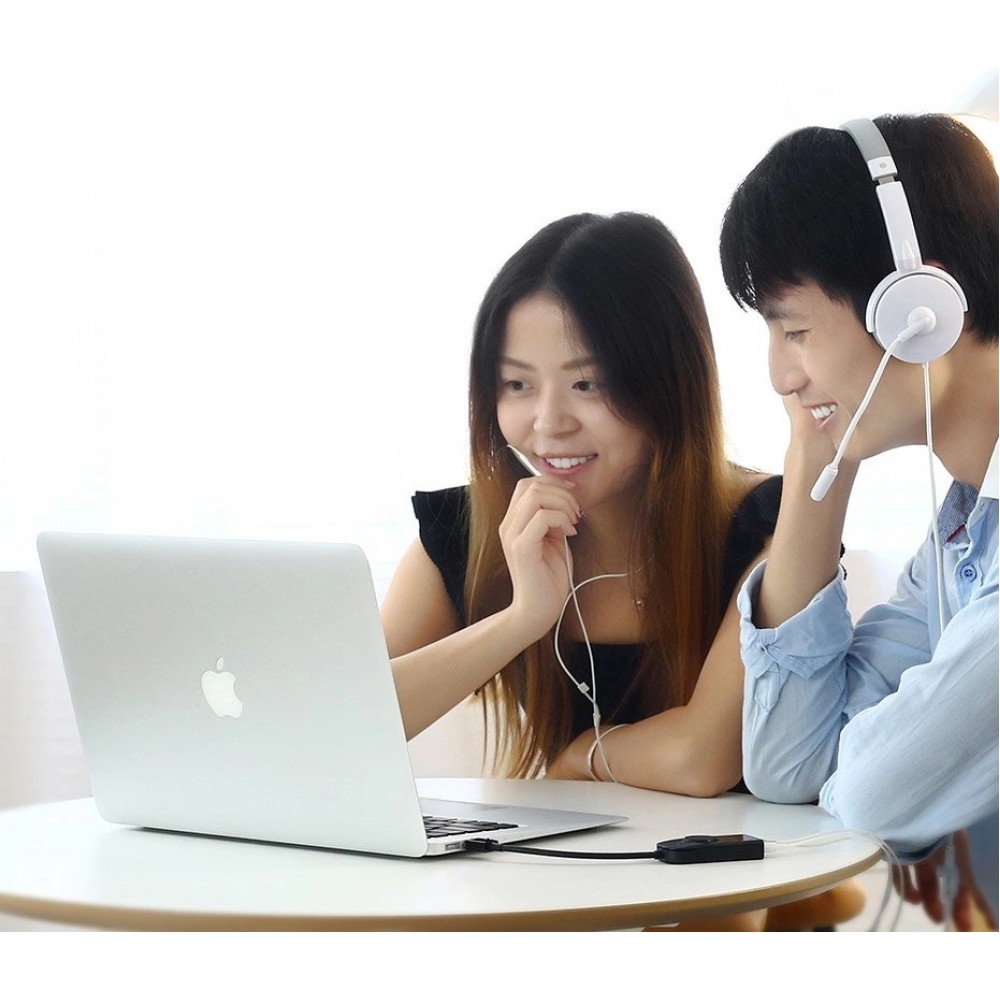 Ugreen externe Soundkarte Musikadapter USB 3.5 mm Mini Klinke mit Lautstärkeregler 15 cm - Schwarz